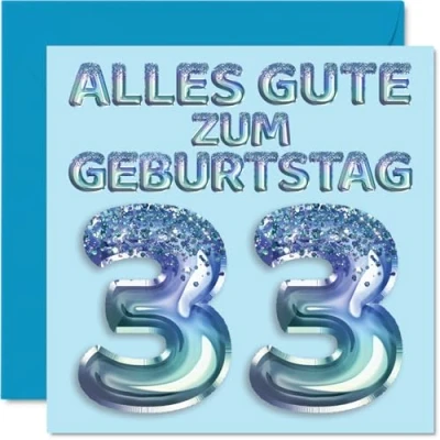 Abbildung von Stuff4 33. Geburtstagskarte für Männer Blau Glitzerballons Alles Gute zum Geburtstagskarten 33 Jährige Mann Sohn Bruder Onkel, 145mm Dreiunddreißig Geburtstag Grußkarten