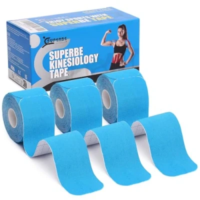 Abbildung von SUPERBE Kinesiologie Tape Vorgeschnittenes Elastisches Kinesiotapes 3 Rollen, 5cm X 5m (Blau)