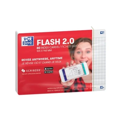 Abbildung von Oxford FLASH 2.0 Karteikarten A6, Lernkarten, 105x148mm, kariert, weiss, 80 Blatt