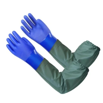 Abbildung von MIN XL Extra Lange Wasserdichte Gummihandschuhe, Wiederverwendbare Teichhandschuhe, Fischerei, Aquarium Handschuhe (Blau)