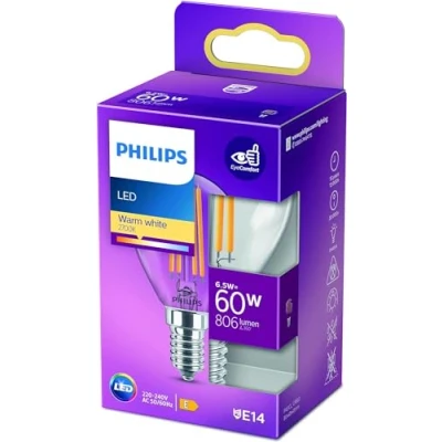 Abbildung von Philips LED Classic E14 Lampe (60 W), mit warmweißem Licht, energiesparende Beleuchtung langer Nutzlebensdauer
