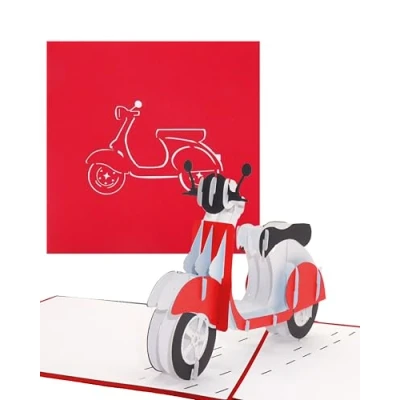 Abbildung von Pop Up Karte Motorroller ausgefallene 3D Geburtstagskarte, Gutschein Roller Führerschein