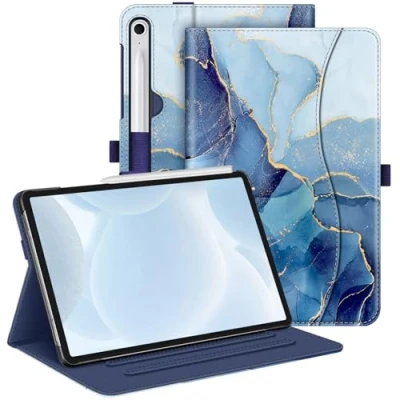 Abbildung von Fintie Hülle für Samsung Galaxy Tab S9 FE 10.9 Zoll/Tab 11 Zoll 2023 Tablet, Multi Winkel Folio Schutzhülle mit Dokumentenfach und Auto Schlaf/Wach Funktion, Ozean Marmor