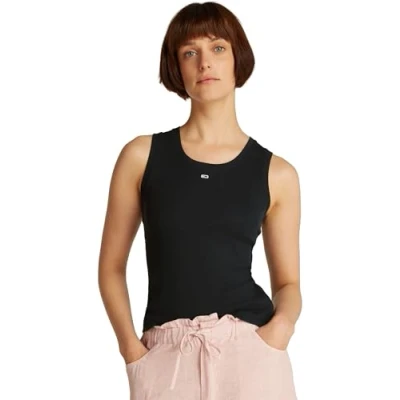 Abbildung von Tommy Jeans Damen Tank Top Essential Rib Slim Fit, Schwarz (Black), L