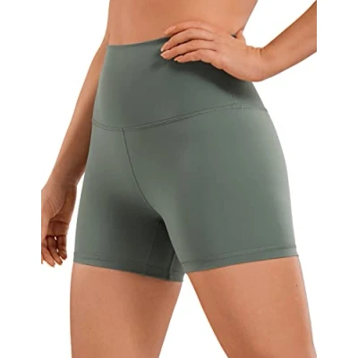 Abbildung von CRZ Yoga Naked Feeling Damen Kurze Leggings High Waist Blickdicht Fithess Shorts Radlerhose Sporthose 10cm Grauer Salbei 38
