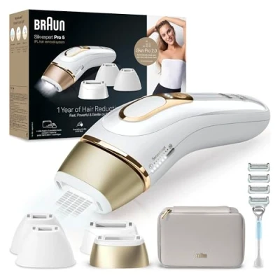 Abbildung von Braun IPL Silk Expert Pro 5 Haarentfernungsgerät Damen, sichtbare Haarentfernung, Designed In Germany, Venus Rasierer, 4 Aufsätze, Alternative zu Laser PL5358, weiß/gold
