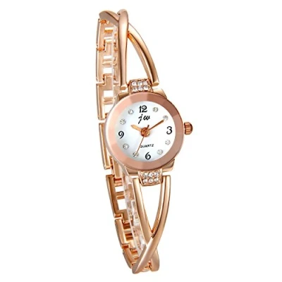 Abbildung von JewelryWe Damen Armbanduhr, Elegant Kreuzung Armband Design mit Strass Digital Zifferblatt Spangenuhr, Legierung, Rosegold