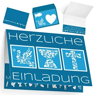 Abbildung von 15er Set Einladungskarten Konfirmation Kommunion Taufe mit Umschlag SYMBOLE edle Klappkarten für Jungen &amp; Mädchen Einladung Karten von BREITENWERK