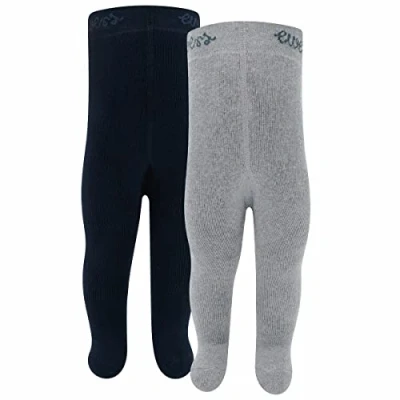 Abbildung von EWERS 2er Pack THERMO Babystrumpfhose/Kinderstrumpfhose Uni, 2 Strumpfhosen aus Baumwolle mit Innenplüsch und Komfortbündchen, Grau/Marineblau, Größe 74