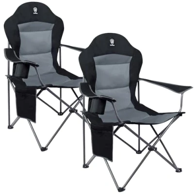 Abbildung von EVER ADVANCED Luxus Campingstuhl Faltbar 160 KG Belastbar Ultragroß mit Hochlehner Bequem Gepolster Klappstuhl Camping Garten Balkon Strand, Stuhl Sessel Gartenstuhl Anglerstuhl