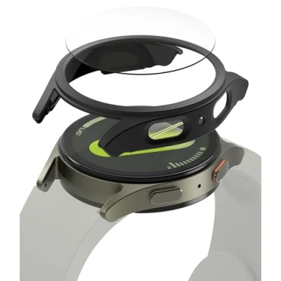 Abbildung von Ringke Slim &amp; Glass Kompatibel mit Samsung Galaxy Watch 7 44mm Hülle, Dünne Hart PC Schutzhülle Kratzfest Panzerglas Displayschutz Matte Black