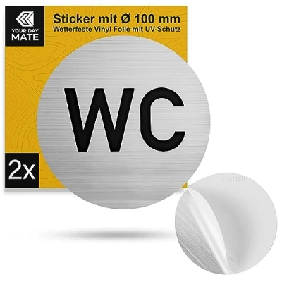 Abbildung von Aufkleber Set &quot;WC Damen Herren&quot;, 2 Stück, Ø 100 mm, Design 2, selbstklebende Folie, Toiletten Sticker für Innen und Außenbereich, WC Schild Klebesticker, Toilettenschild selbstklebend, Türschild
