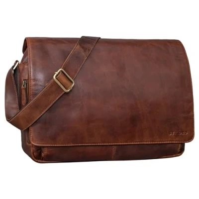 Abbildung von STILORD Vintage Umhängetasche aus Leder braun 15 Zoll Laptoptasche für Büro, Uni, Office, Schule DIN A4 Schultertasche &#039;Tom&#039;