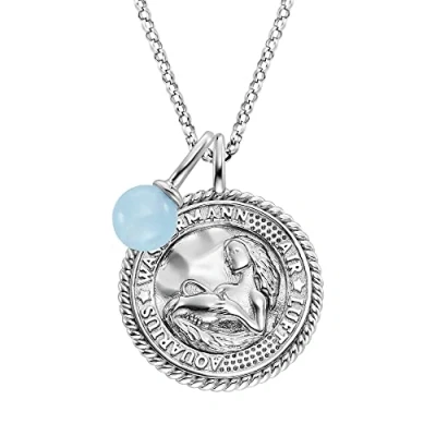 Abbildung von Engelsrufer Damen Halskette aus Sterling Silber und Sternzeichen Wassermann Anhänger besetzt mit 5 Zirkonia Steinen einem blauen Achat Stein Länge: 50cm