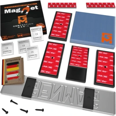 Abbildung von GENMAG® 2X Magnet Kennzeichenhalter Rahmenlos [Extra Stark &amp; Universal] Wetterfeste Magnetische Rahmenlose Österreich Deutschland