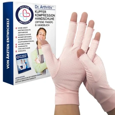 Abbildung von Von Ärzten Entworfen, Arthrose Handschuhe mit Kupfer, Kompressionhandschuhe für Frauen und Männer, Arthritis Handschuhe/Fingerlose Schmerzlinderung Wärme [Pink,