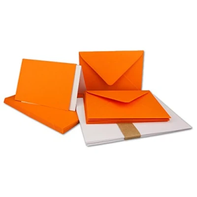 Abbildung von 25x Faltkarten Set DIN A6/C6 mit Brief Umschlägen in Orange inklusive Einleger 14,8 x 10,5 cm Premium Qualität FarbenFroh