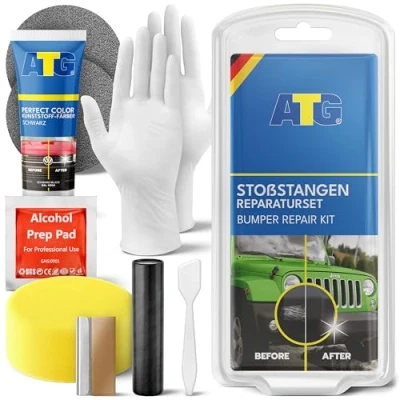 Abbildung von ATG® Kunststoff Reparaturset Professionelles Stossstangen Einfach &amp; schnell Stoßstange reparieren Auto Plastik KFZ Pflege für Stoßstangen Reparatur Set Schwarz