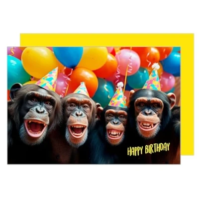 Abbildung von Edition Seidel Premium Geburtstagskarte mit Umschlag. Glückwunschkarte Tier Karte Billet Geburtstag Happy Birthday Mann Frau Coole Affen Bunte Ballons Lustige Party Humor (G3526 SW024)