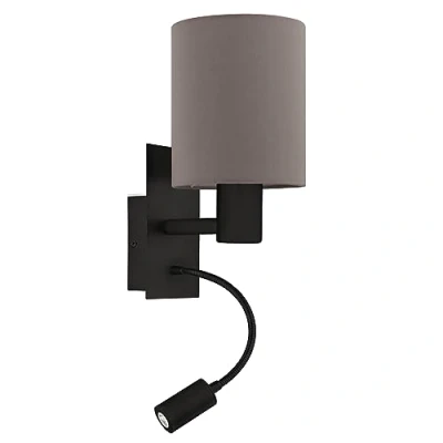 Abbildung von Eglo 900701 Wandleuchte PASTERI Stahl schwarz LED 1X40W;1X3,8W L:15cm H:38cm mit Wippschalter