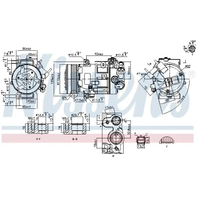 Abbildung von NISSENS 890420 Kompressor SD6C12 12 PAG 46 R 134a PEUGEOT: 508 I SW Box Body / Estate, SW, 308 Hatchback, CITROËN: C5 III Estate