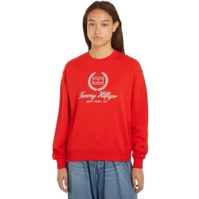 Abbildung von Tommy Hilfiger Damen Sweatshirt ohne Kapuze, Rot (Fierce Red), S
