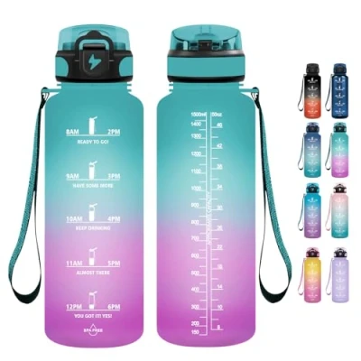 Abbildung von Grsta Trinkflasche 1.5 L Sport BPA Frei, mit Strohhalm, Kohlensäure Geeignet, Wasserflasche für Gym, Fahrrad, Fitness, Camping und Schule