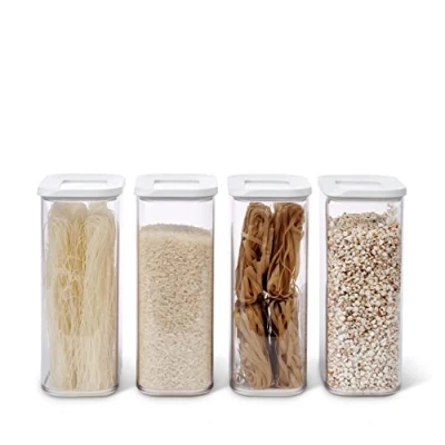 Abbildung von Mepal 4 teiliges Set Vorratsdosen mit Deckel Lebensmittelbehälter Rechteckige Küchenorganizer aus Kunststoff Vorratsbehälter Luftdicht x 2000 ml White