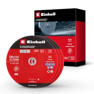 Abbildung von Original Einhell 3 tlg. Dünntrennscheiben Set für Metall, Ø 230 mm (2 Stärke, MPA zertifiziert, hohe Lebensdauer, präzise, gratarme Schnitte, Winkelschleifer)