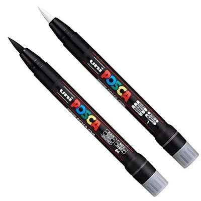 Abbildung von POSCA Uni PCF 350 Pinsel Marker Stift für Stoff, Glas, Metall Set schwarz und weiß (je 1 Stück)