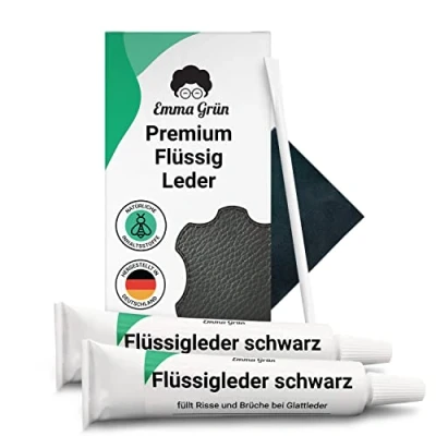 Abbildung von Emma Grün® Flüssigleder Reparatur Set Schwarz [2x7ml] Leder Kratzer entfernen für Risse &amp; (Brand ) Löcher Lederpflege Sofa Autositze Kunstleder Reparaturset