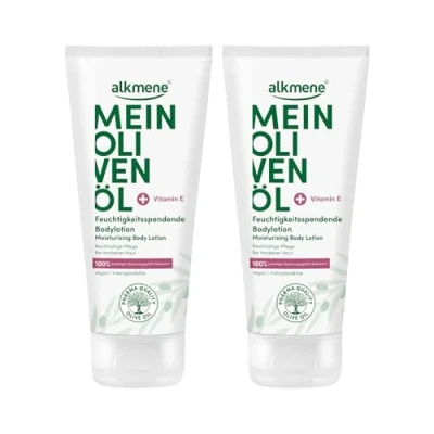Abbildung von alkmene 2x Bodylotion trockene Haut 200 ml 100% bestätigen Spannungsgefühl Reduktion Body Lotion Damen &amp; Herren mit Olivenöl Feuchtigkeitslotion vegan Körperlotion für sehr
