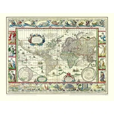 Abbildung von Historische WELTKARTE 1635 von Willem Janszoon Blaeu (gerollt): Originalinschrift der World Map: Nova Totius Terrarum Orbis Geographica Ac Hydrographica Tabula