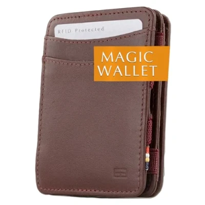 Abbildung von Hunterson Minimalist Slim Magic Coin Geldbörse Echtleder RFID Blocking, Einheitsgröße, Burgundy