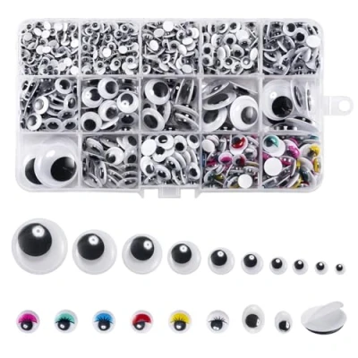 Abbildung von Selbstklebend Wackelaugen, 1200 Stück Wiggle Eyes Augen Kunststoff Puppe Augen, Kulleraugen für Weihnachtstag und DIY Scrapbooking Handwerk Spielzeug Zubehör (Verschiedene Größen)
