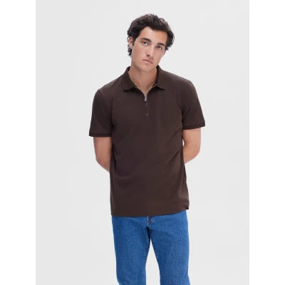 Abbildung von Selected Homme Slhfave ZIP Poloshirt, Herren, Größe: Small, Demitasse
