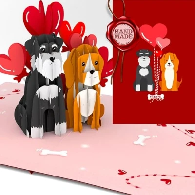 Abbildung von Liebessa Romanitsche verliebte Hunde 3D Pop Up Karte Geschenkkarte für Geburtstag, Valentinstag, Jahrestag, Verlobung, Hochzeit