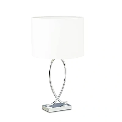 Abbildung von Relaxdays Tischlampe silber, Lampenschirm Gestell, Nachttischlampe Metall, Schirm rund, Eisen, HBT: 51x28x28 cm, weiß