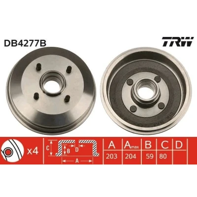 Abbildung von TRW DB4277B Bremstrommel mit Lager, ohne ABS Sensorring FORD: FIESTA 4
