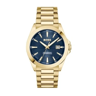 Abbildung von BOSS Strike Uhr goldcoloured/blue, Herren, Größe: One Size, Gold coloured/blue