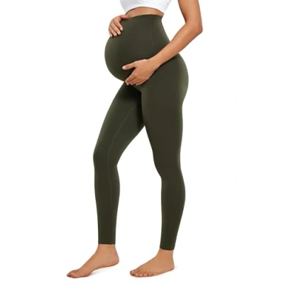 Abbildung von CRZ Yoga Damen Butterluxe Umstandsleggings 71cm Skinny Umstandshose High Waist Schwangerschaft Weich Leggins Lang Olivgrün 38