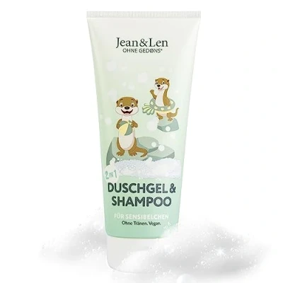 Abbildung von Jean &amp; Len 2in1 Duschgel Shampoo für Sensibelchen, besonders sanfte Reinigung Kinderhaut haar, kein Brennen in den Augen, pH hautideal, Kinder, ohne Parabene, vegan, 200 ml