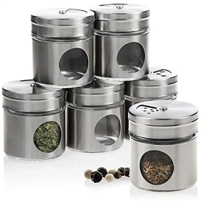 Abbildung von com four® 6 teiliges Gewürzstreuer Set aus Edelstahl für Salz, Pfeffer, Gewürze, Kräuter Kräuterdose, Gewürzdose, Gewürzbehälter (06 teilig)