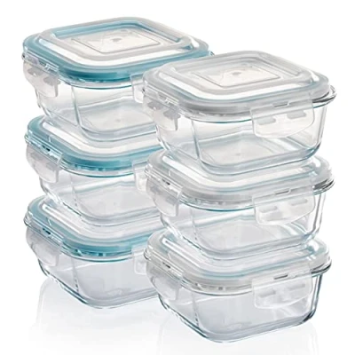 Abbildung von Grizzly Glas Frischhaltedosen, Set 6x 520 ml, luftdicht, quadratisch, Click Verschluss, vielseitige Vorratsdosen für Ofen, Mikrowelle, Gefrierfach