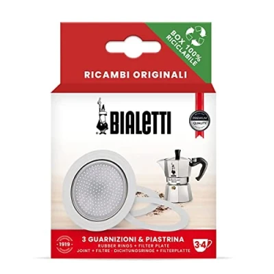 Abbildung von Bialetti Ricambi, Includes 3 Gaskets and 1 Plate, Compatible with Moka Express, Fiammetta, Break, Happy, Dama, Melody, Alpina, Timer Rainbow (3/4 Cups), 0800033