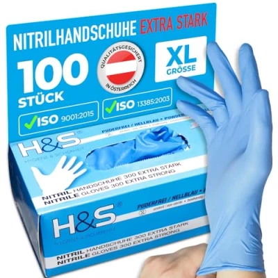 Abbildung von ISC Hygiene &amp; Safety Nitrilhandschuhe EXTRA stark, Einweghandschuhe, Einmalhandschuhe 100 Stück Größe 10 XL, blau puderfrei non latex latexfrei Gummihandschuhe Einweg
