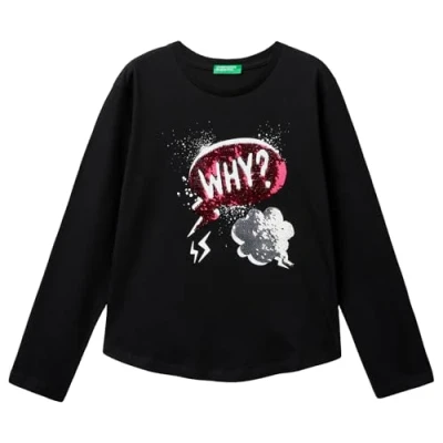 Abbildung von United Colors of Benetton Mädchen M/L 3i1xc10kc T Shirt, Schwarz, 120 cm