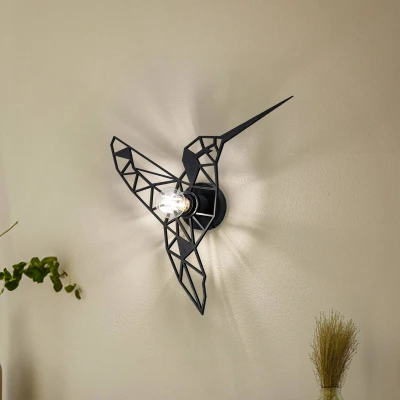 Abbildung von Origami Wandleuchte Kolibri Apertura 44x44cm Holz und Metall Schwarz Menzzo