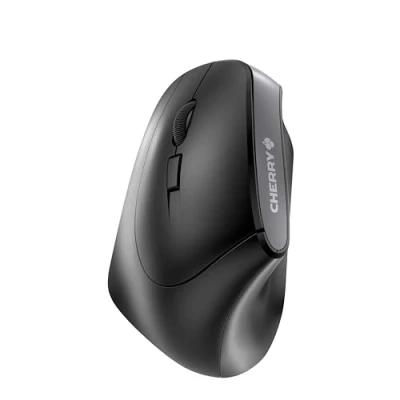 Abbildung von CHERRY MW 4500 LEFT, Ergonomische Vertikale Maus für Linkshänder, Kabellos (2,4 GHz Funk), 3 stufig regelbare Auflösung bis 1200 dpi, Batteriebetrieben, Schwarz