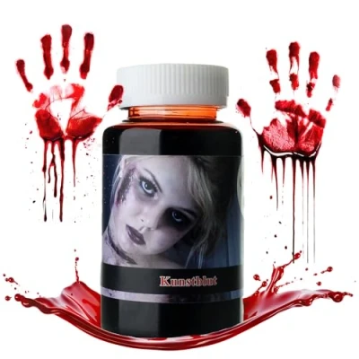 Abbildung von KOH Dünnflüssiges Kunstblut für Halloween Fake Blood Schminke, Verkleidung, Theaterblut, Wunden schminken, Zombie Make up, Latex Theaterschminke Set, Modellierwachs Erwachsene